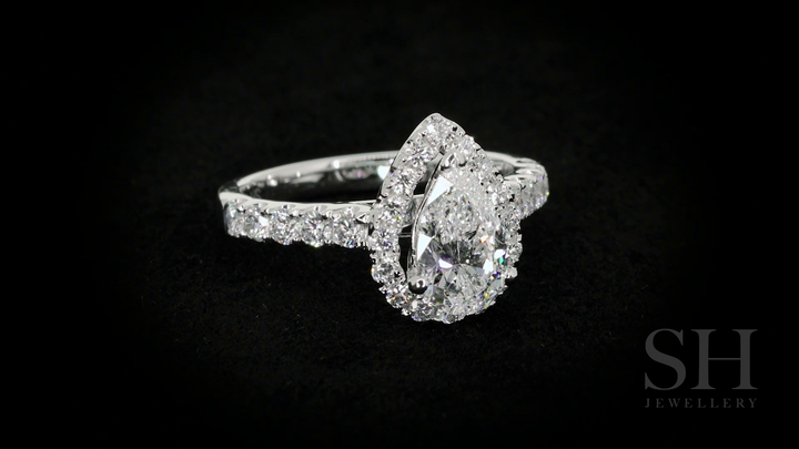 3-Claw Pear Shape halo and pavé set diamond band - W0042