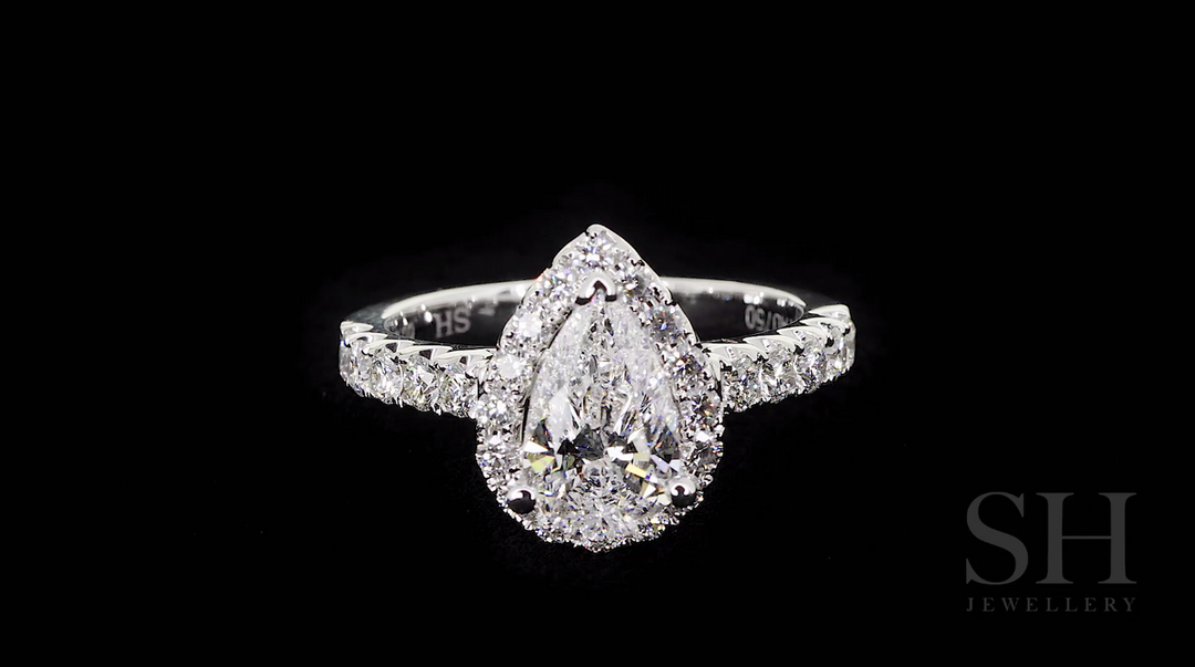 3-Claw Pear Shape halo and pavé set diamond band - W0042