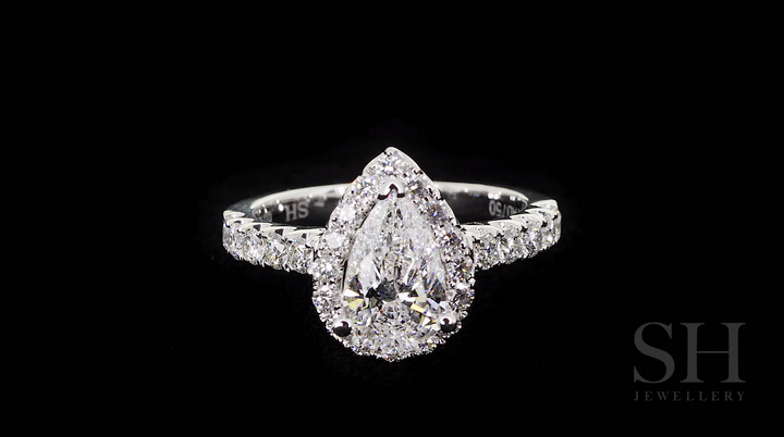 3-Claw Pear Shape halo and pavé set diamond band - W0042