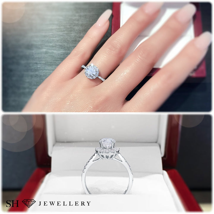 Floral halo style engagement ring with tapered band - W0046