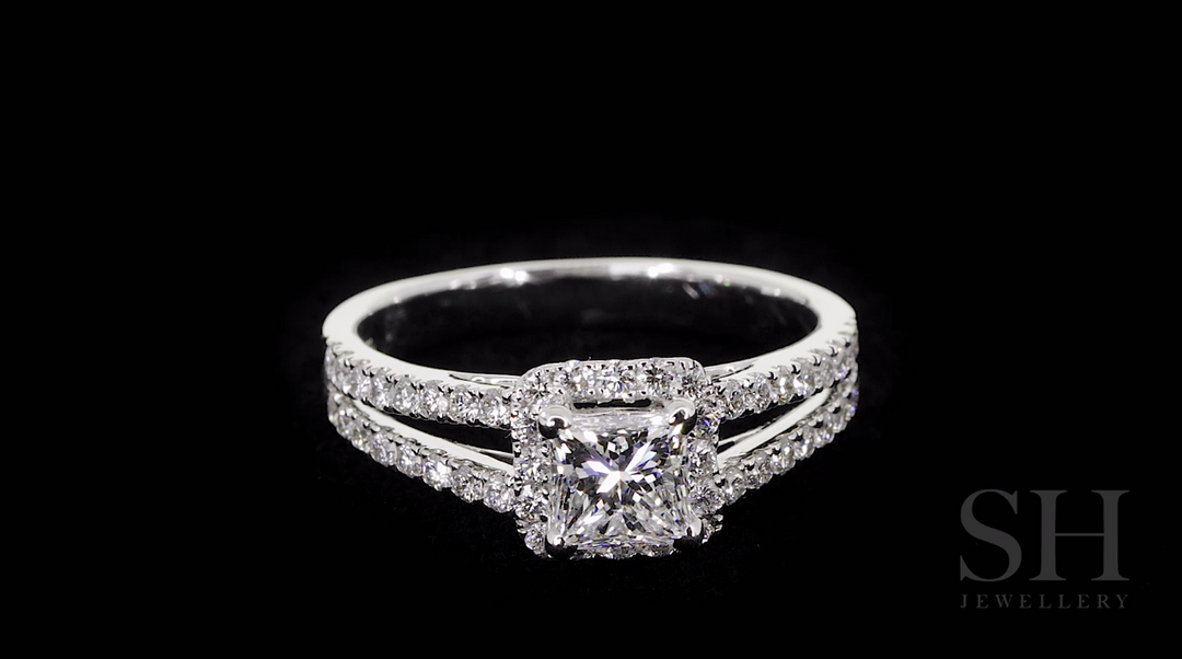 Princess Cut halo and twin pavé set diamond band - W0048