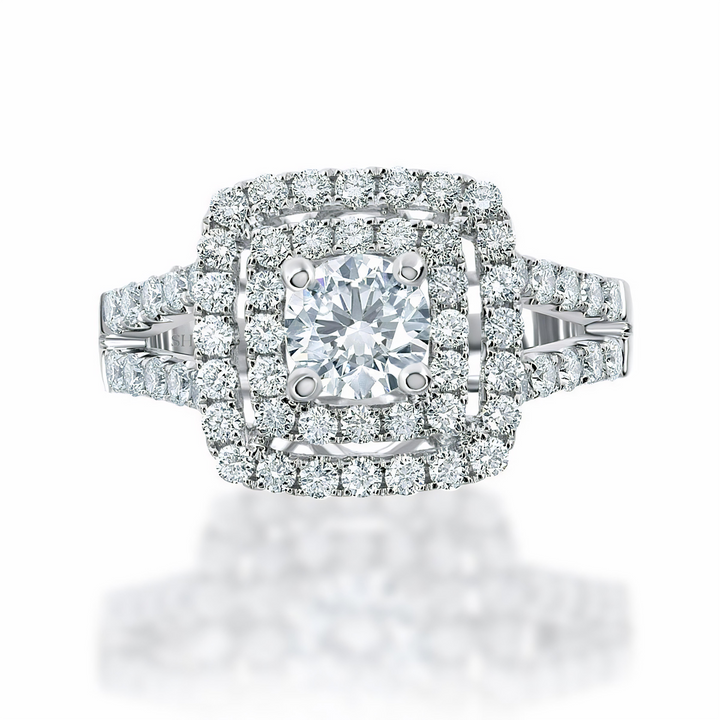 Double halo with twin pavé set diamond band - W0054
