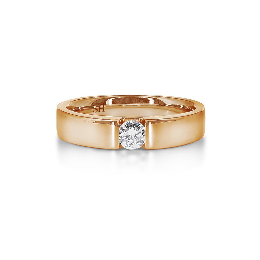 Modern wedding band with floating round-cut diamond 5mm - W0066