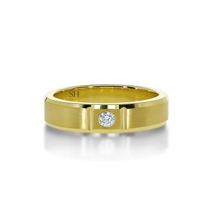 Men's satin finish diamond wedding band with bevelled edges (6.5mm) - W0078