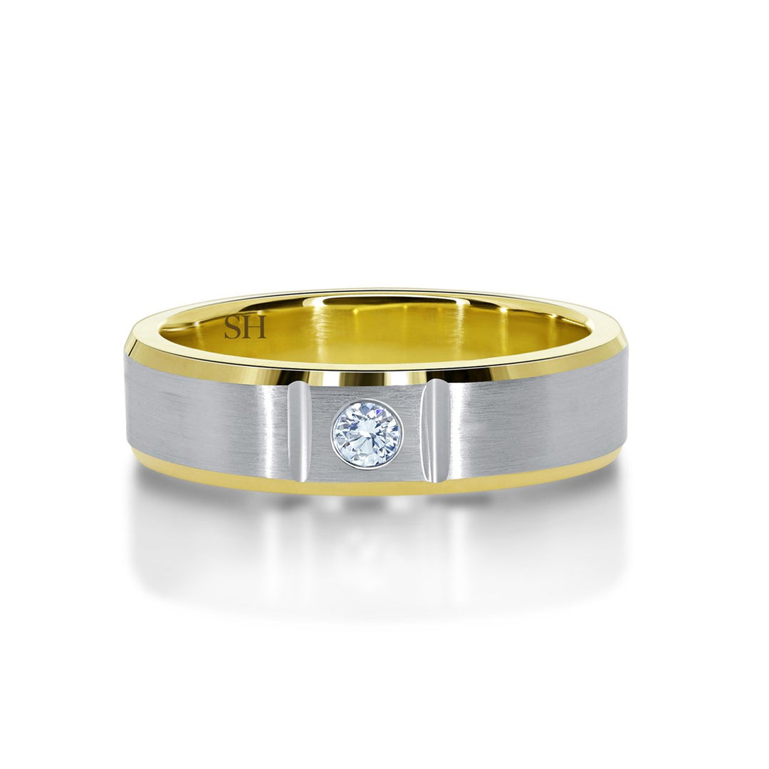 Men's satin finish diamond wedding band with bevelled edges (6.5mm) (TT) - W0079
