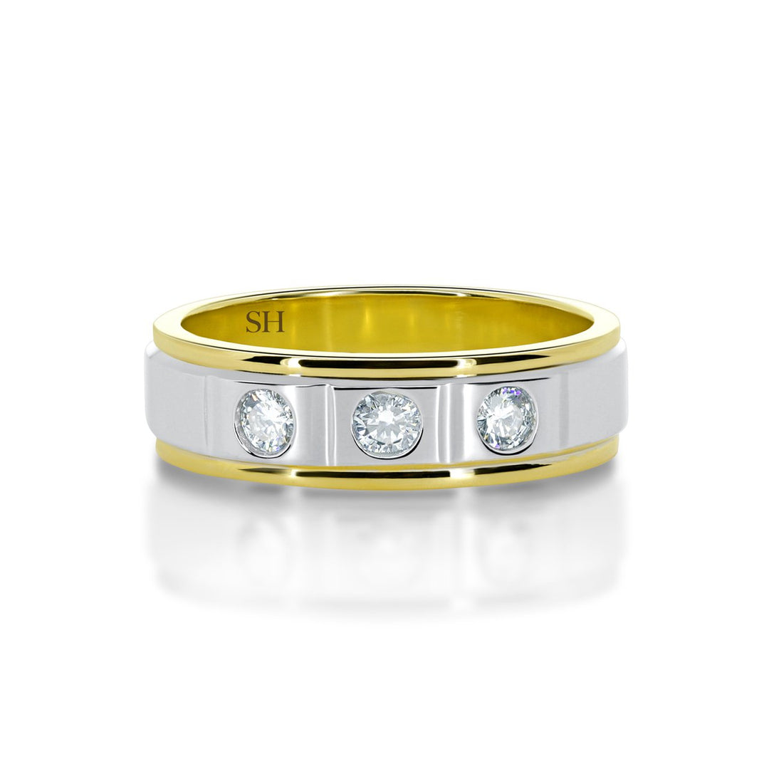 Men's polished finish three stone diamond wedding band (6.5mm) (TT) - W0088