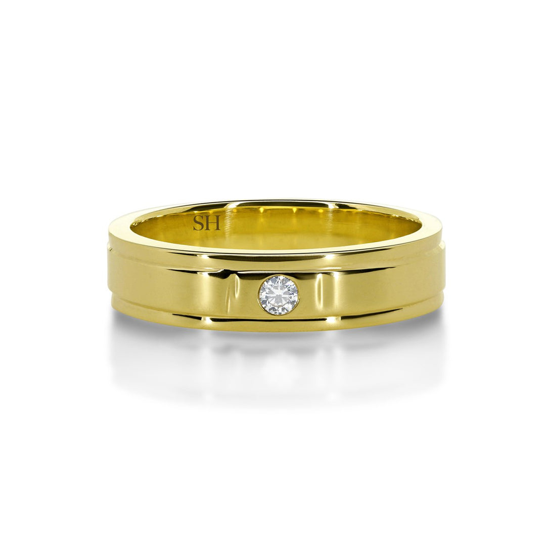 Men's polished finish diamond wedding band with grooves to edges (5.2mm) - W0089