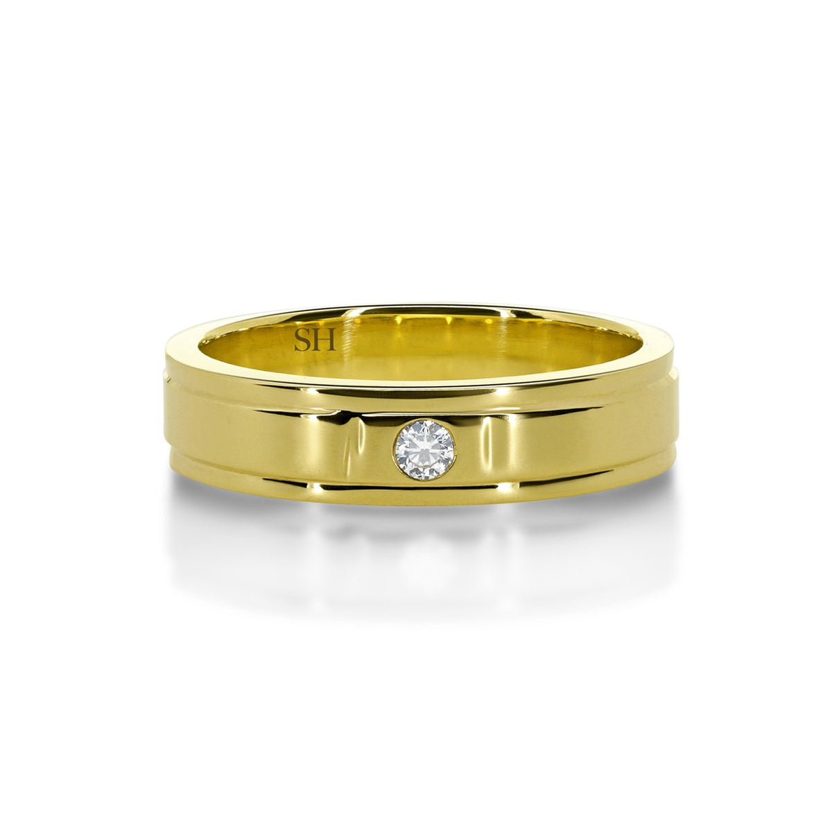Men's polished finish diamond wedding band with grooves to edges (5.2mm) - W0089