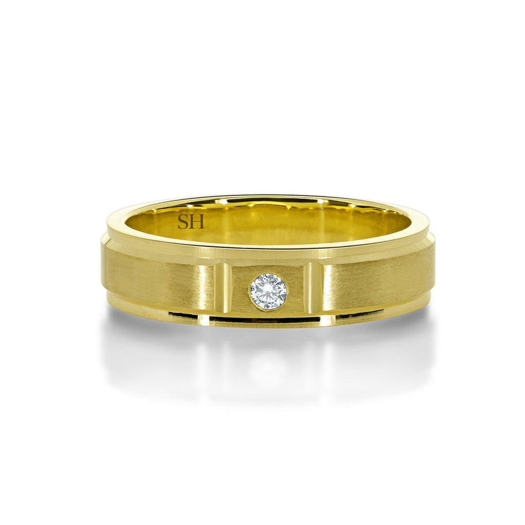 Men's satin finish diamond wedding band with grooves to edges (5.2mm) - W0091