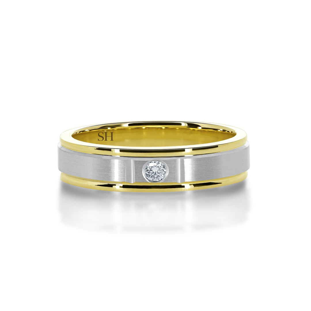 Men's satin finish diamond wedding band with grooves to edges (5.2mm) (TT) - W0092