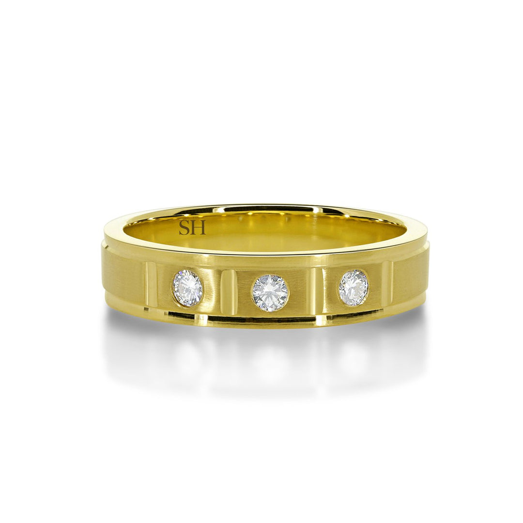 Men's satin finish three stone diamond wedding band (5.2mm) - W0093