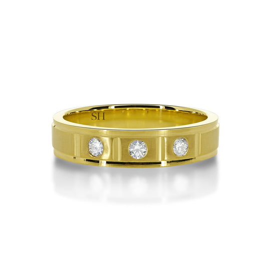 Men's satin finish three stone diamond wedding band (5.2mm) - W0093