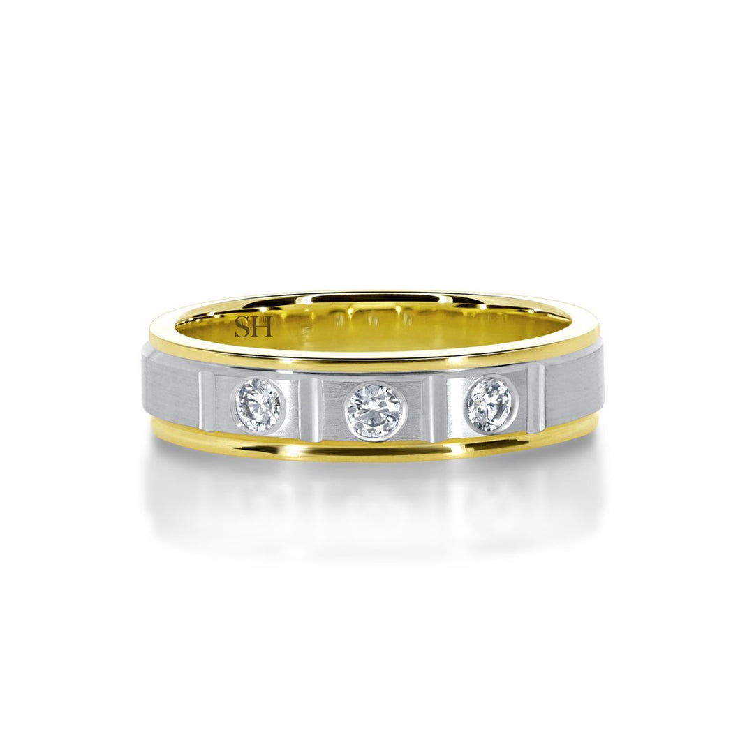 Men's satin finish three stone diamond wedding band (5.2mm) (TT) - W0095