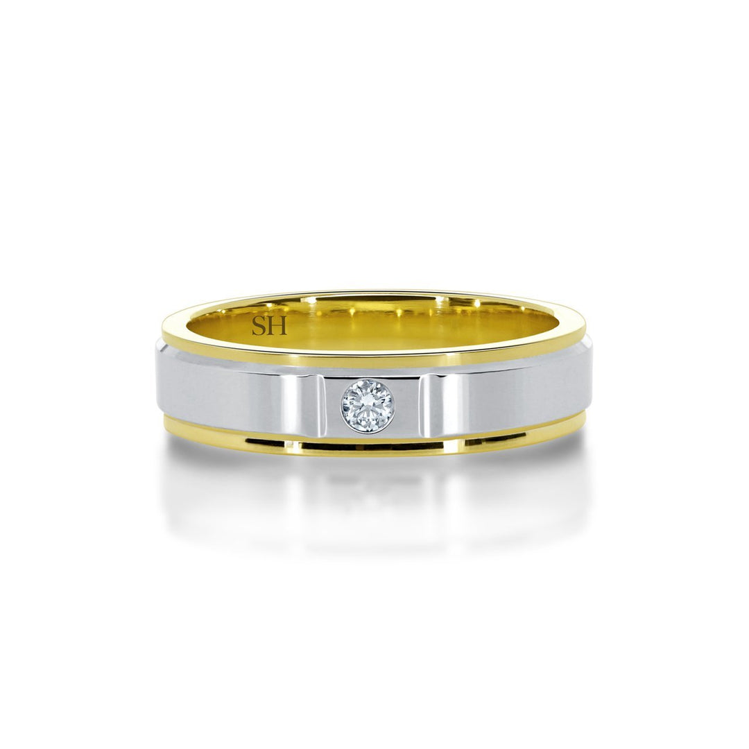 Men's polished finish diamond wedding band with grooves to edges (5.2mm) (TT) - W0098