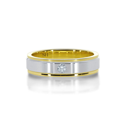 Men's polished finish diamond wedding band with grooves to edges (5.2mm) (TT) - W0098