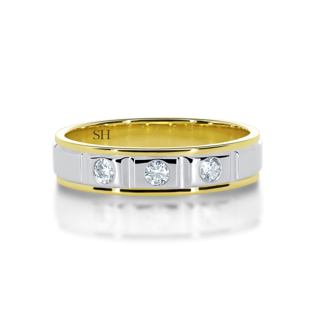Men's polished finish three stone diamond wedding band (5.2mm) - W0099