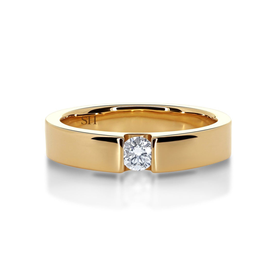 Rose gold wedding band with floating round brilliant cut diamond (4.7mm) - W0106