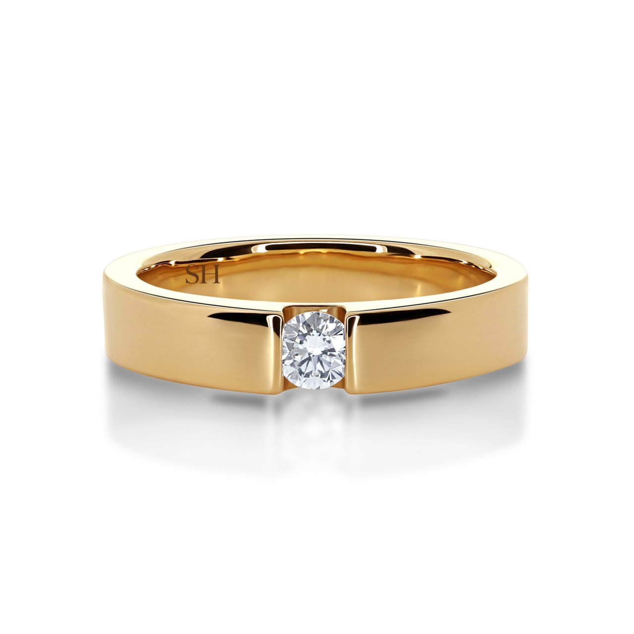 Rose gold wedding band with floating round brilliant cut diamond (4.7mm) - W0106