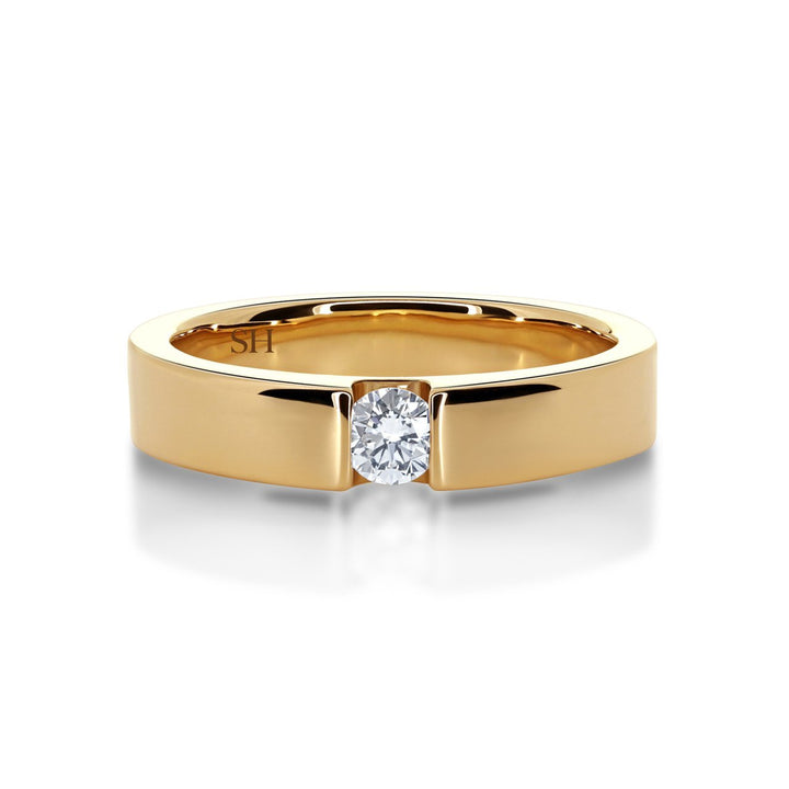 Rose gold wedding band with floating round brilliant cut diamond (4.7mm) - W0106