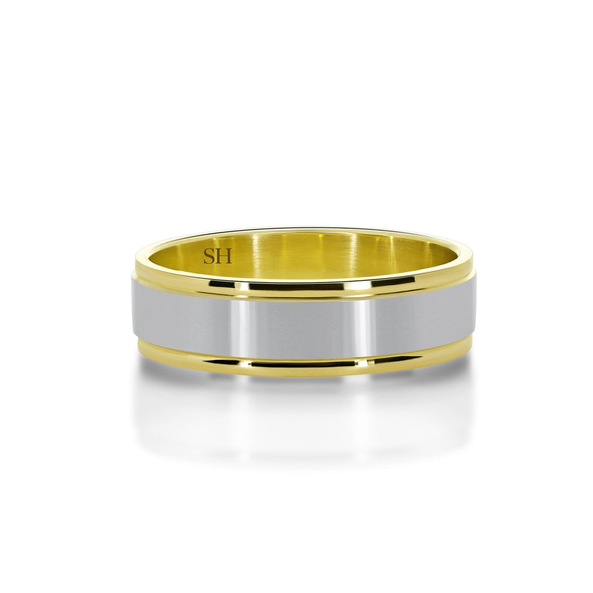 Men's two tone wedding band with central polished finish (6mm) - W0115