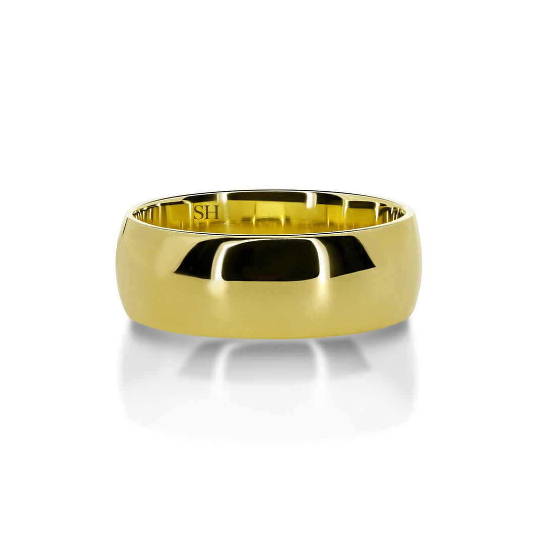 Men's classic wide yellow gold half round wedding ring (7.5mm) - W0125