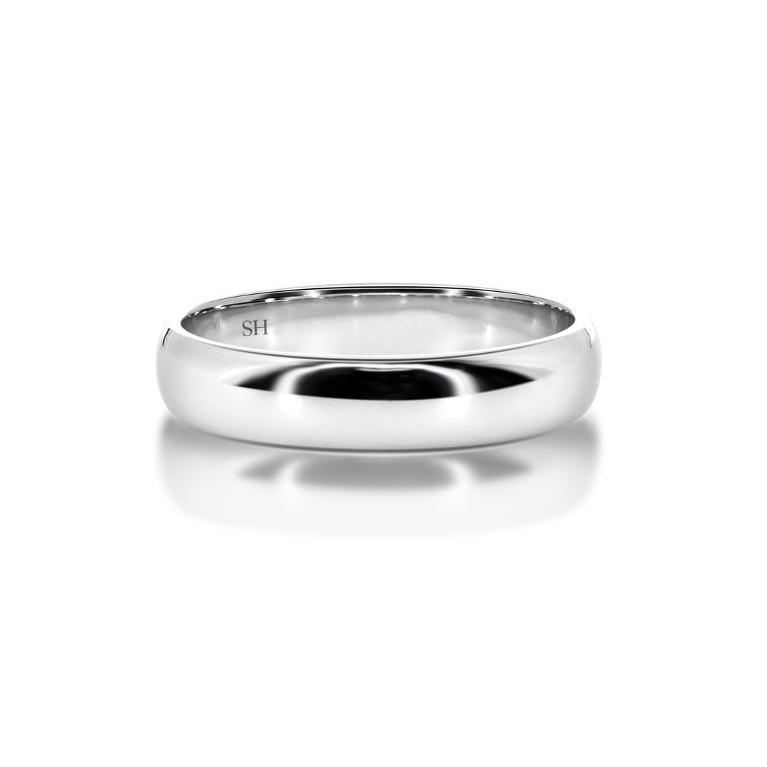 Classic medium width white gold half round wedding ring (3.8mm) - W0129