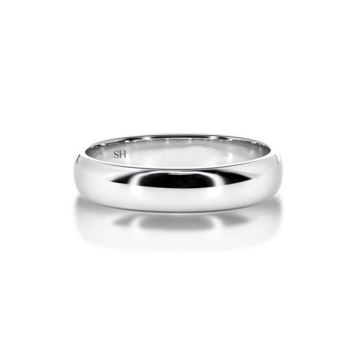 Classic medium width white gold half round wedding ring (3.8mm) - W0129