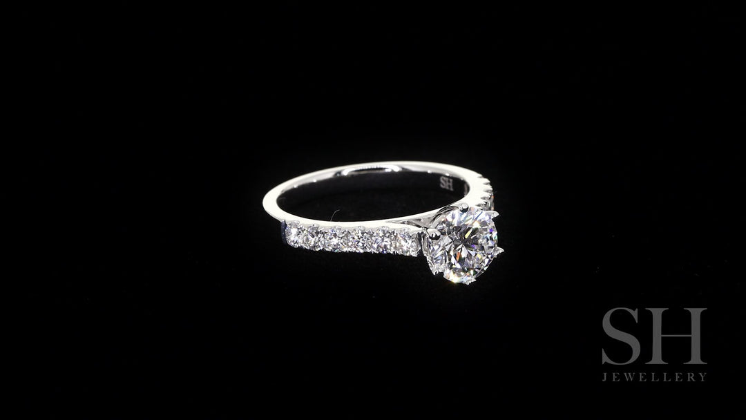 Bold 6-Claw engagement ring with pavé set band - W0253