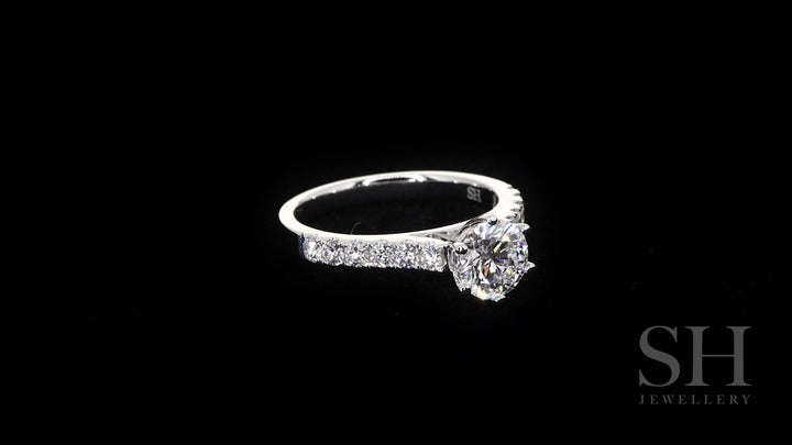 Bold 6-Claw engagement ring with pavé set band - W0253