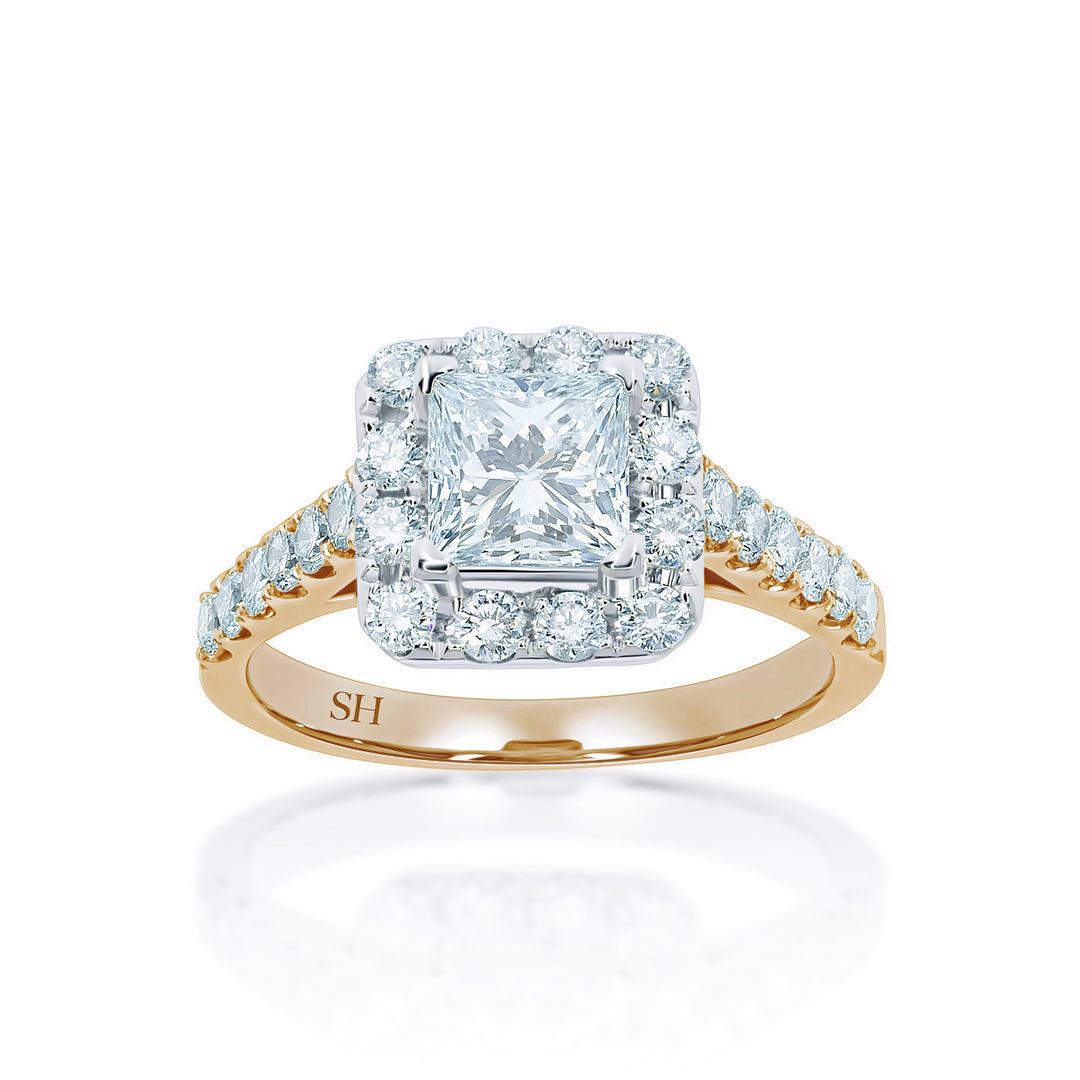 Bright Princess Cut halo engagement ring - W0261