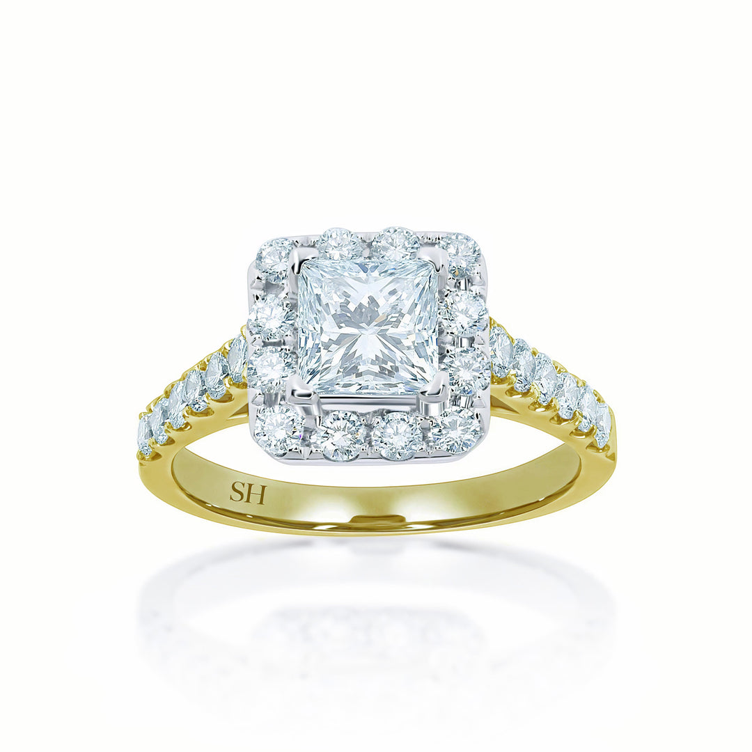 Bright Princess Cut halo engagement ring - W0261