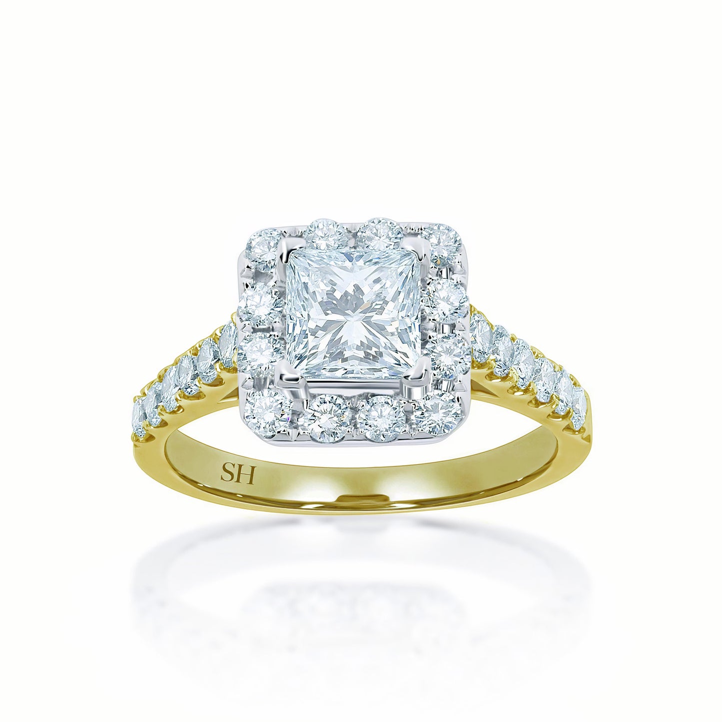Bright Princess Cut halo engagement ring - W0261