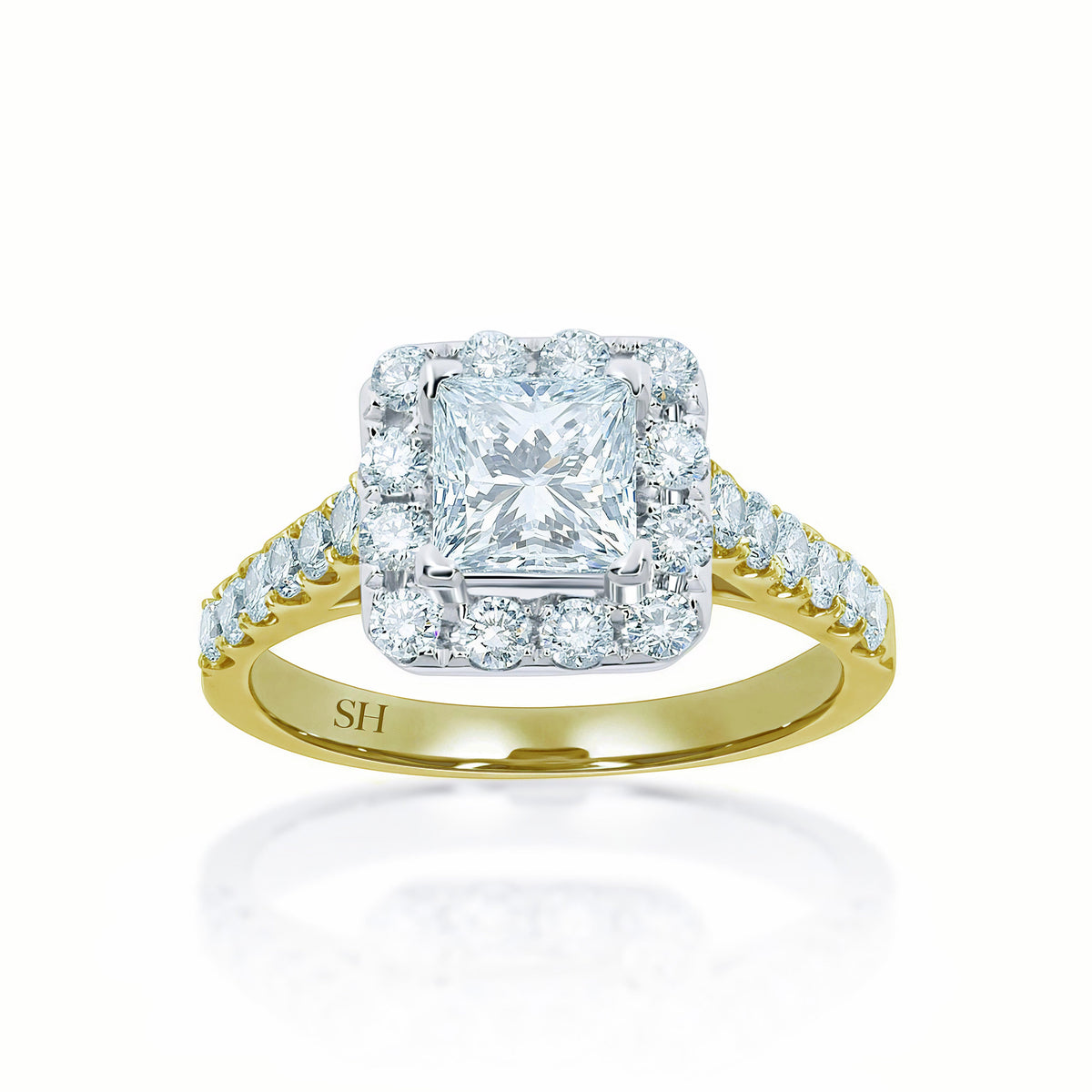 Bright Princess Cut halo engagement ring - W0261