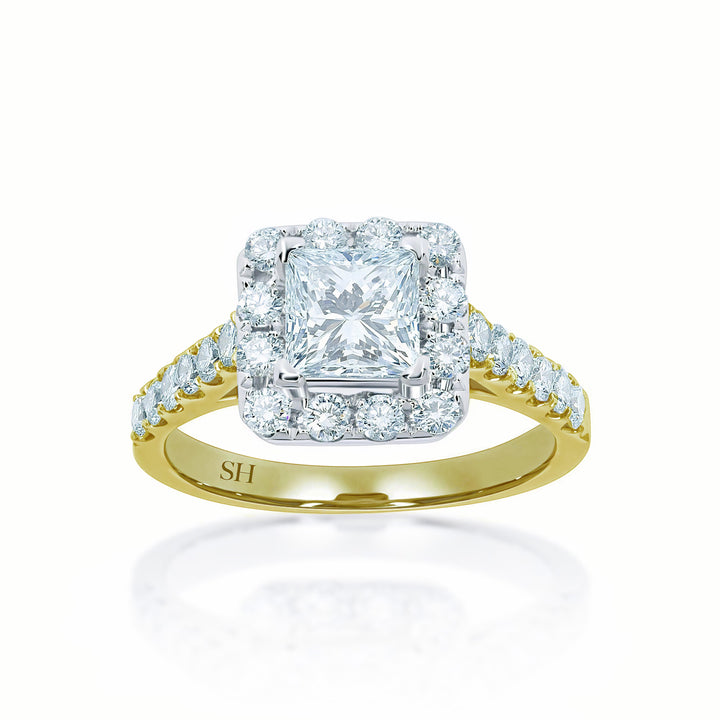 Bright Princess Cut halo engagement ring - W0261