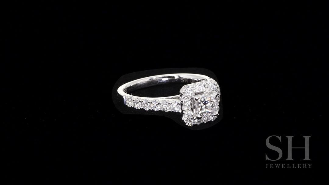 Bright Princess Cut halo engagement ring - W0261