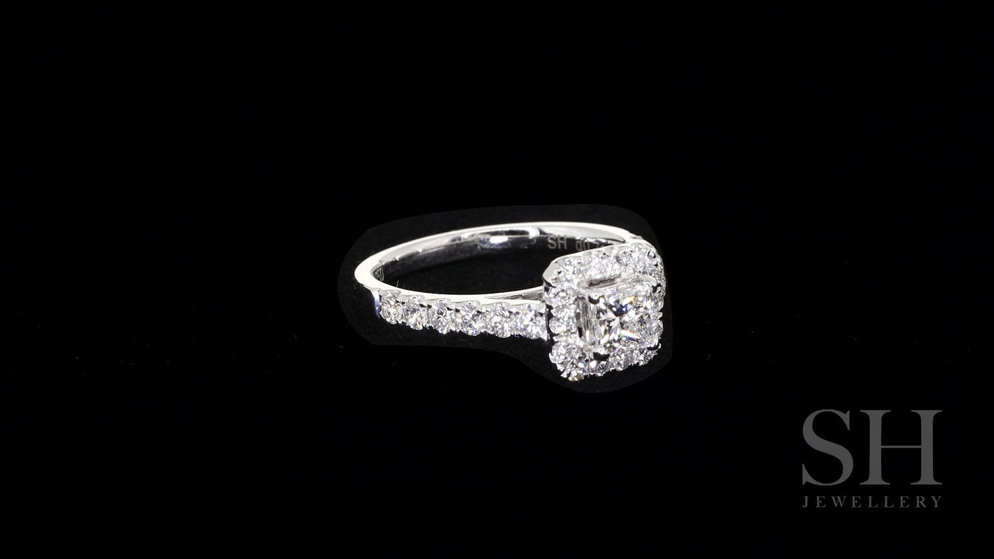 Bright Princess Cut halo engagement ring - W0261