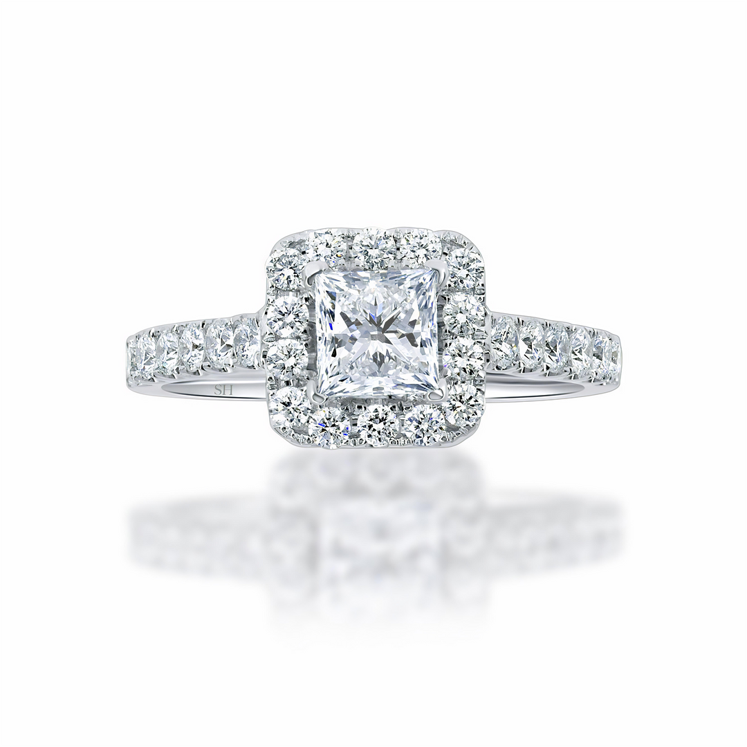 Bright Princess Cut halo engagement ring - W0261