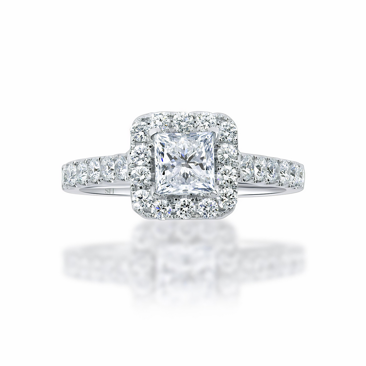 Bright Princess Cut halo engagement ring - W0261