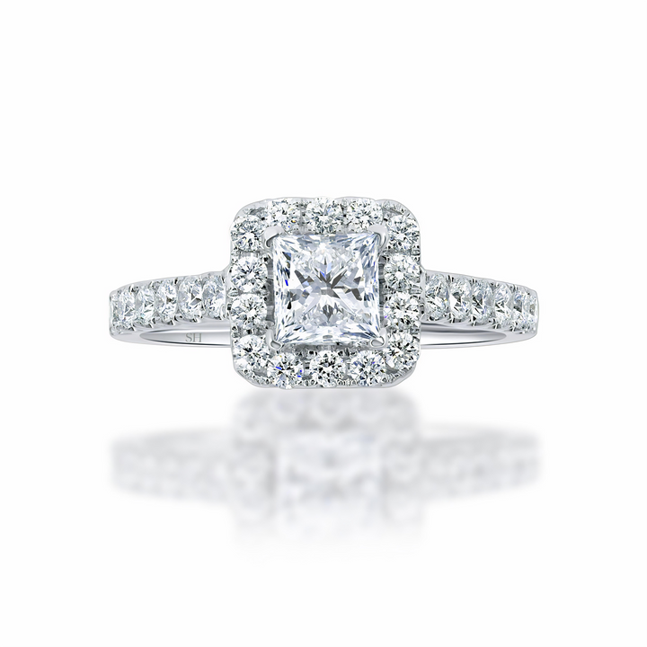 Bright Princess Cut halo engagement ring - W0261