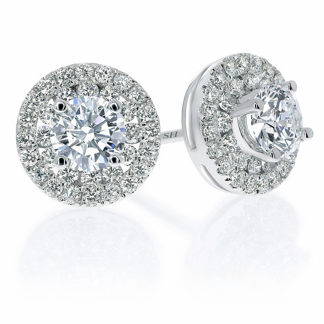 Double circular halo with pave and channel set earrings - W0281