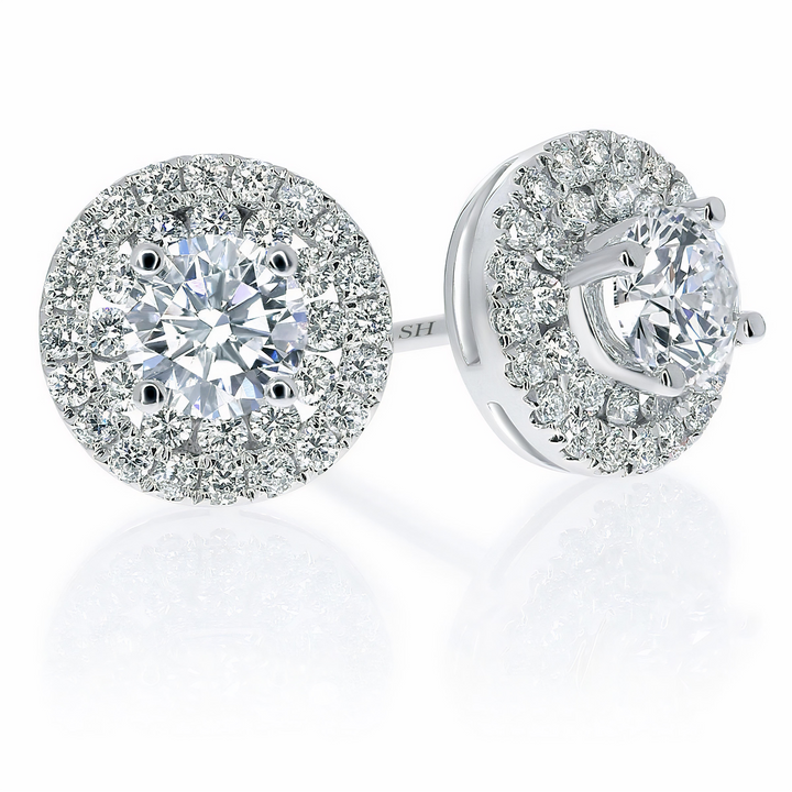 Double circular halo with pave and channel set earrings - W0281