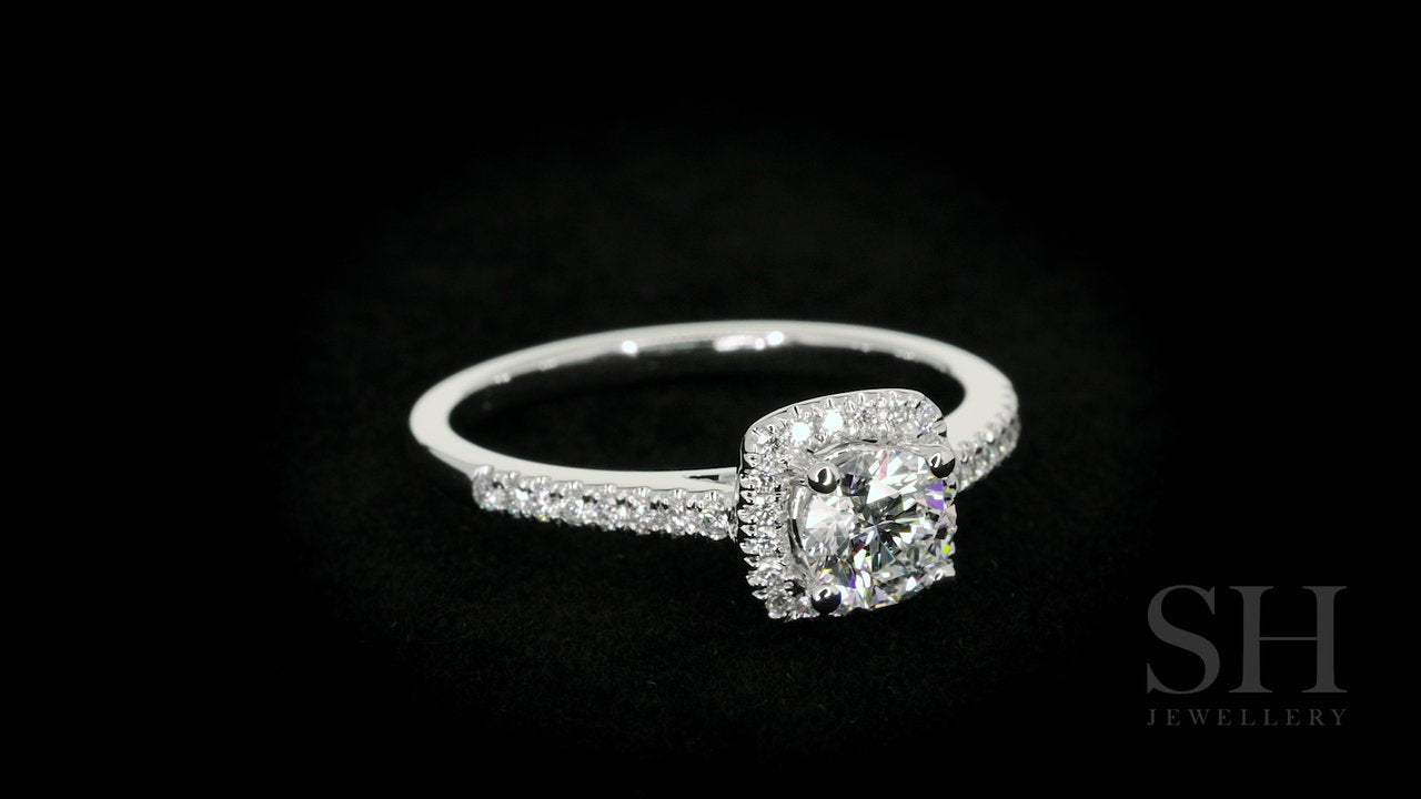 Cushion Shaped with thin halo with slim band - W0322