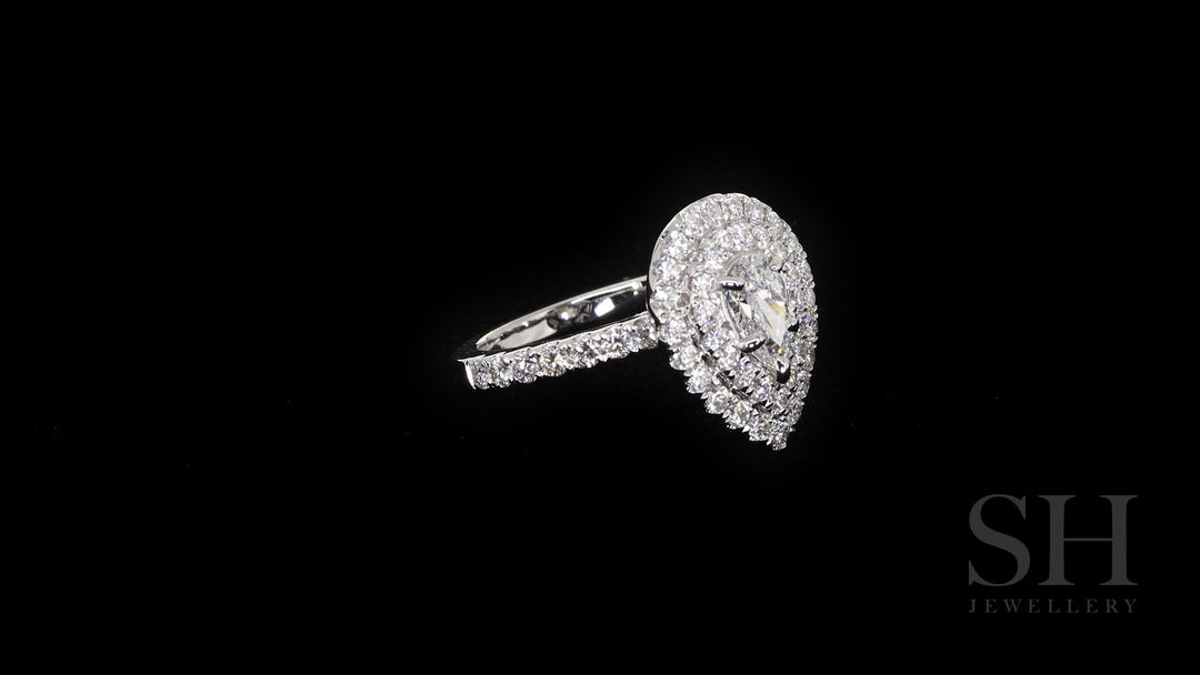 Pear Shaped double halo ring - W0323