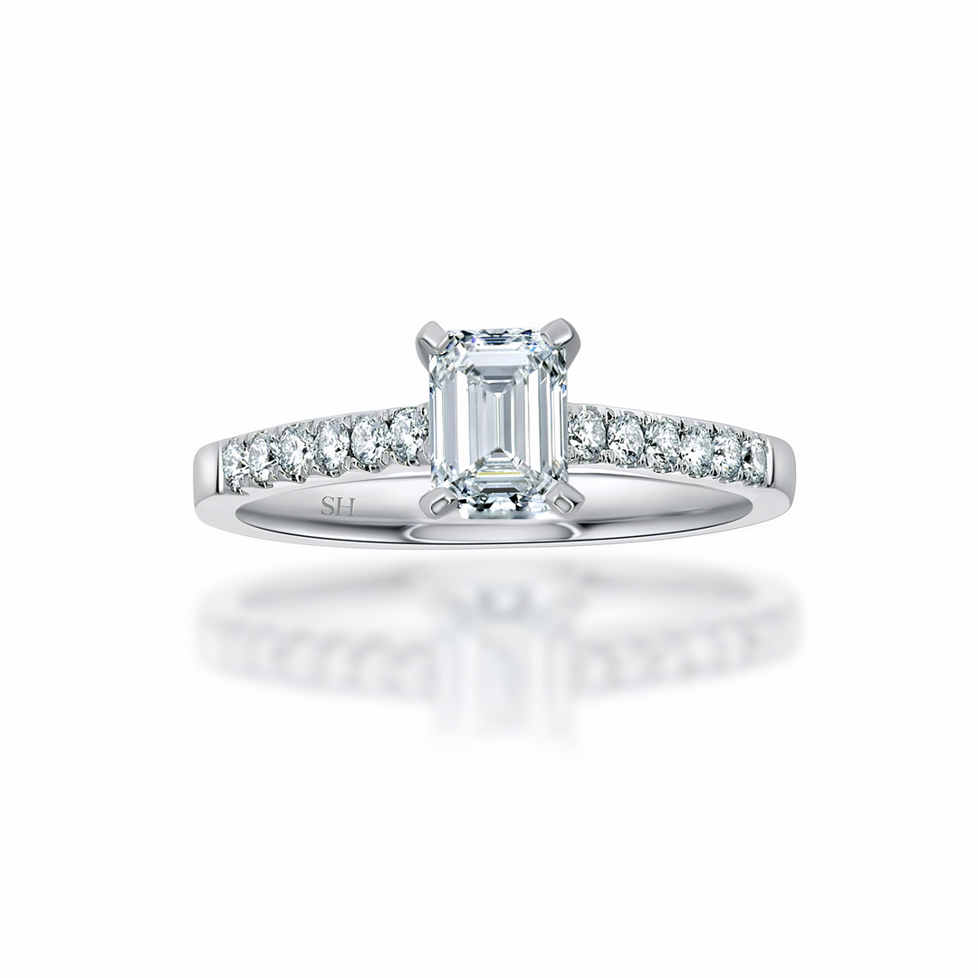Timeless Emerald Cut Four claw diamond ring - W0327