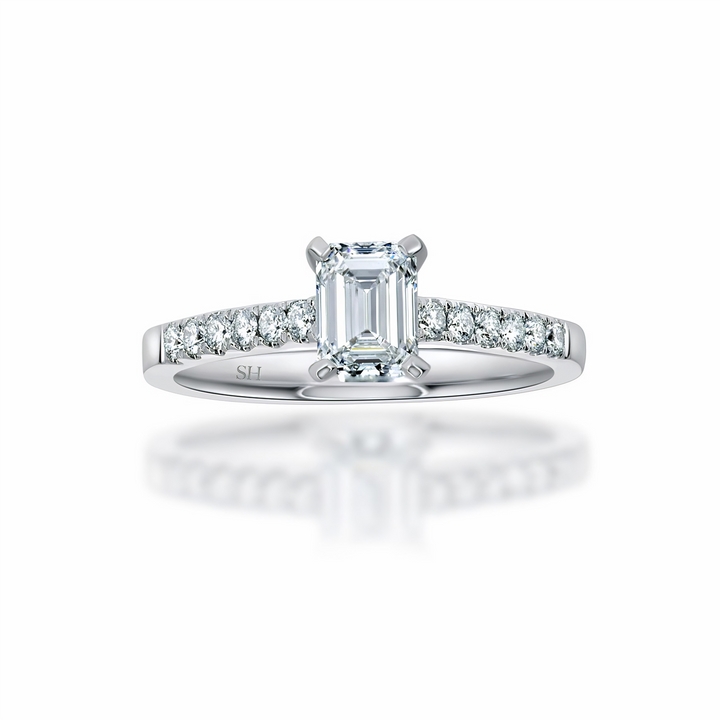 Timeless Emerald Cut Four claw diamond ring - W0327