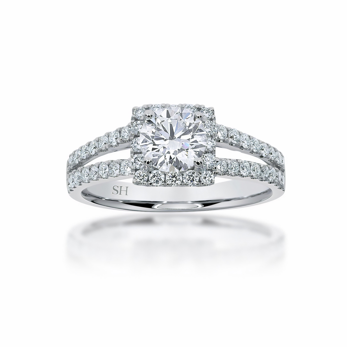 Cushion halo and twin pavé set diamond band - W0345