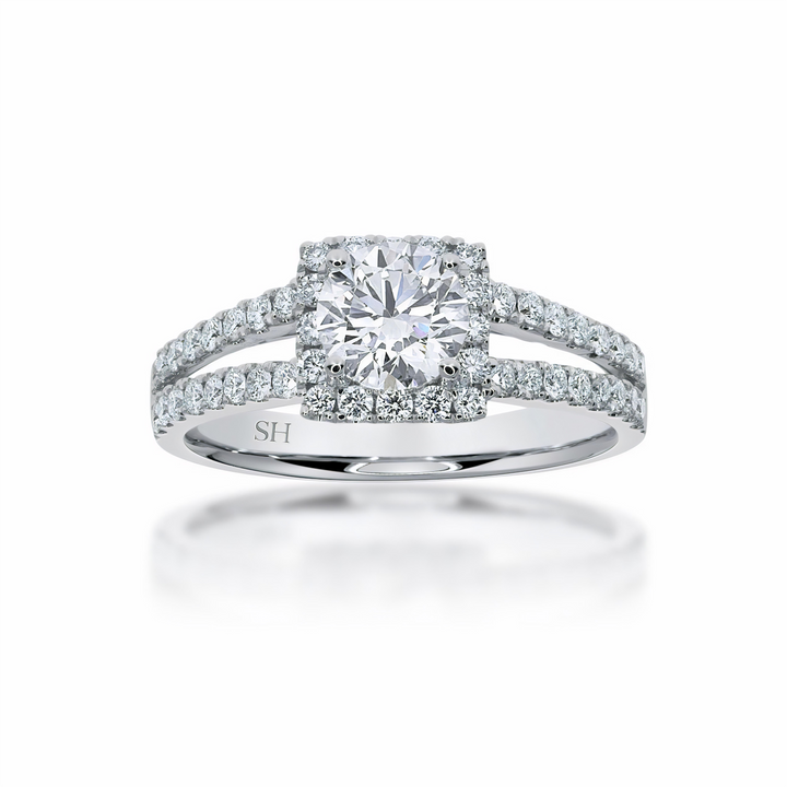 Cushion halo and twin pavé set diamond band - W0345