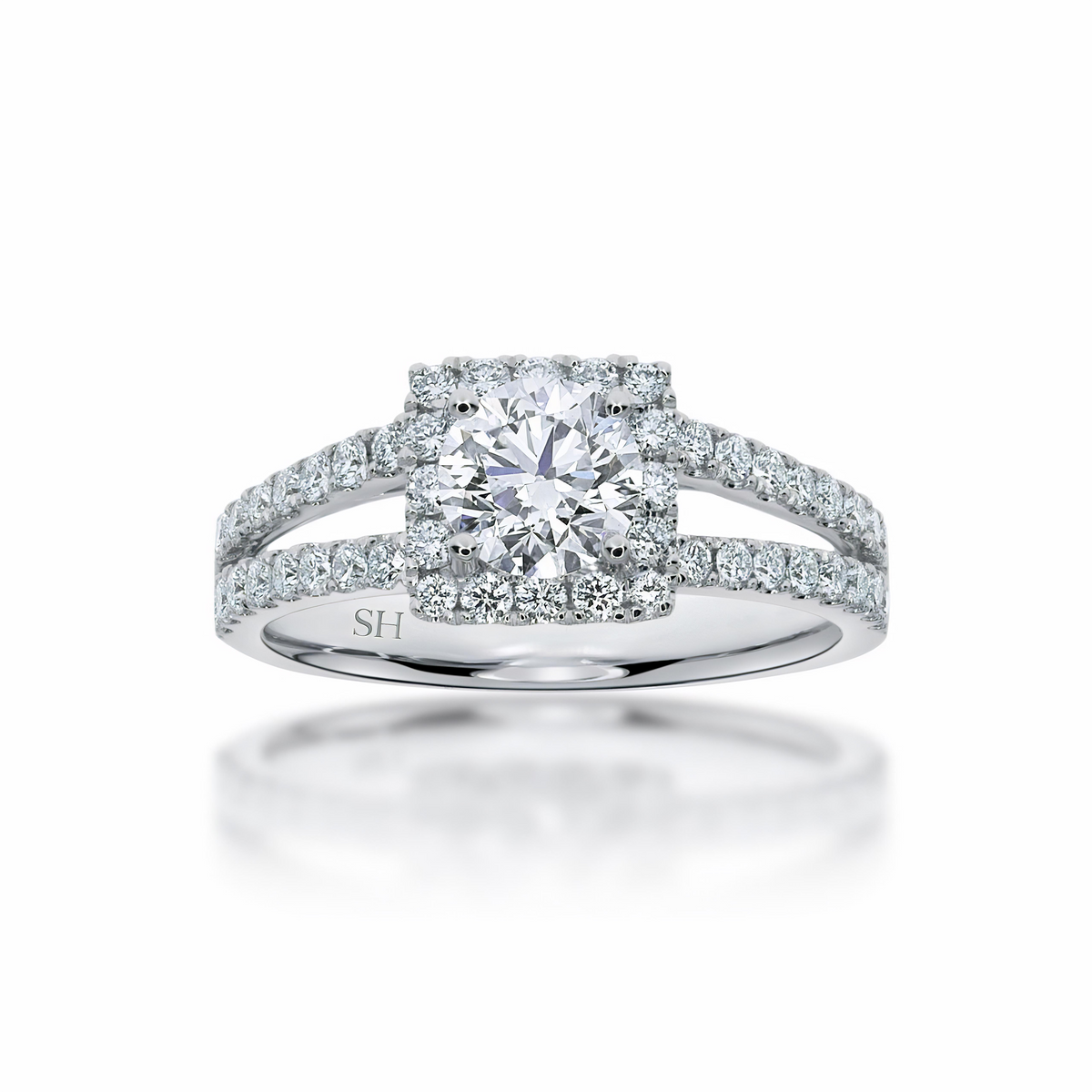 Cushion halo and twin pavé set diamond band - W0345