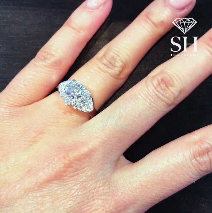 Diamond leaf halo ring - W0346