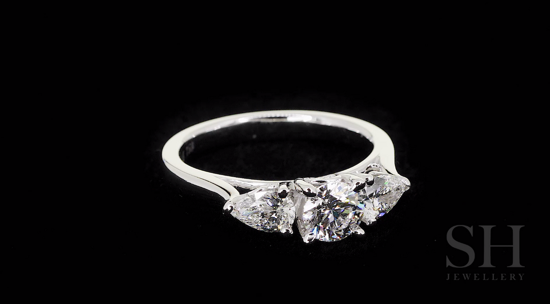 Trilogy ring with two pears - W0352